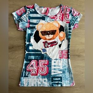 Cute 4 U T Shirt Girls Size 10-12 Bear Tie Graphic Tee Queen
